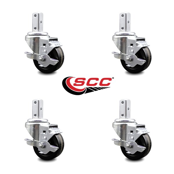 3 Inch Phenolic Wheel Swivel 7/8 Inch Square Stem Caster Set with Brake SCC